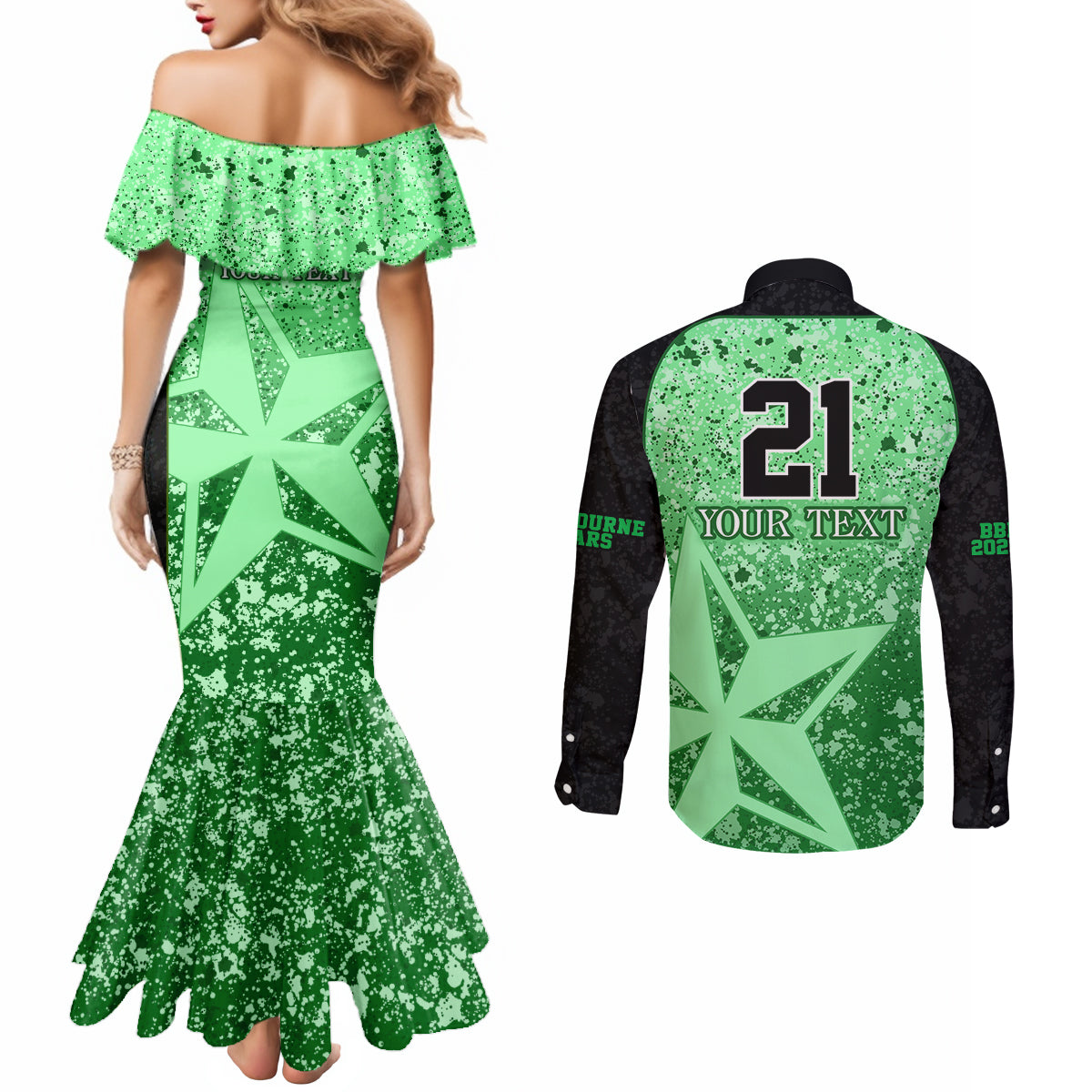 melbourne-stars-custom-couples-matching-mermaid-dress-and-long-sleeve-button-shirt-bbl-cricket-team-2024