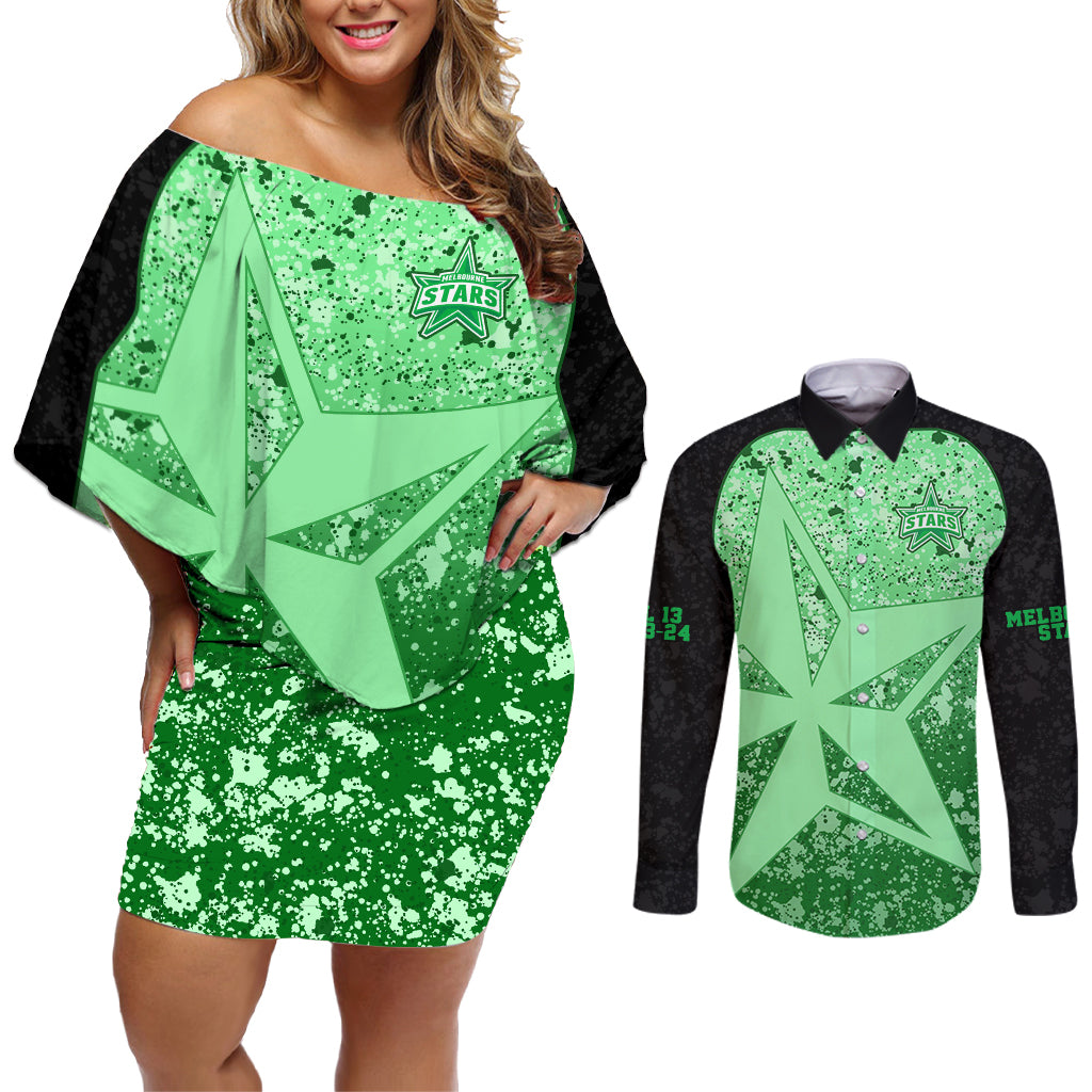 melbourne-stars-custom-couples-matching-off-shoulder-short-dress-and-long-sleeve-button-shirt-bbl-cricket-team-2024