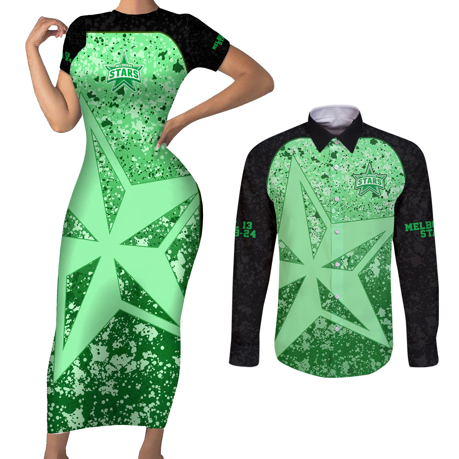 melbourne-stars-custom-couples-matching-short-sleeve-bodycon-dress-and-long-sleeve-button-shirt-bbl-cricket-team-2024