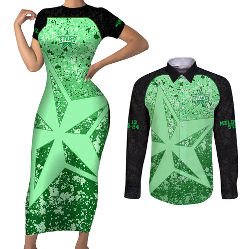 melbourne-stars-custom-couples-matching-short-sleeve-bodycon-dress-and-long-sleeve-button-shirt-bbl-cricket-team-2024