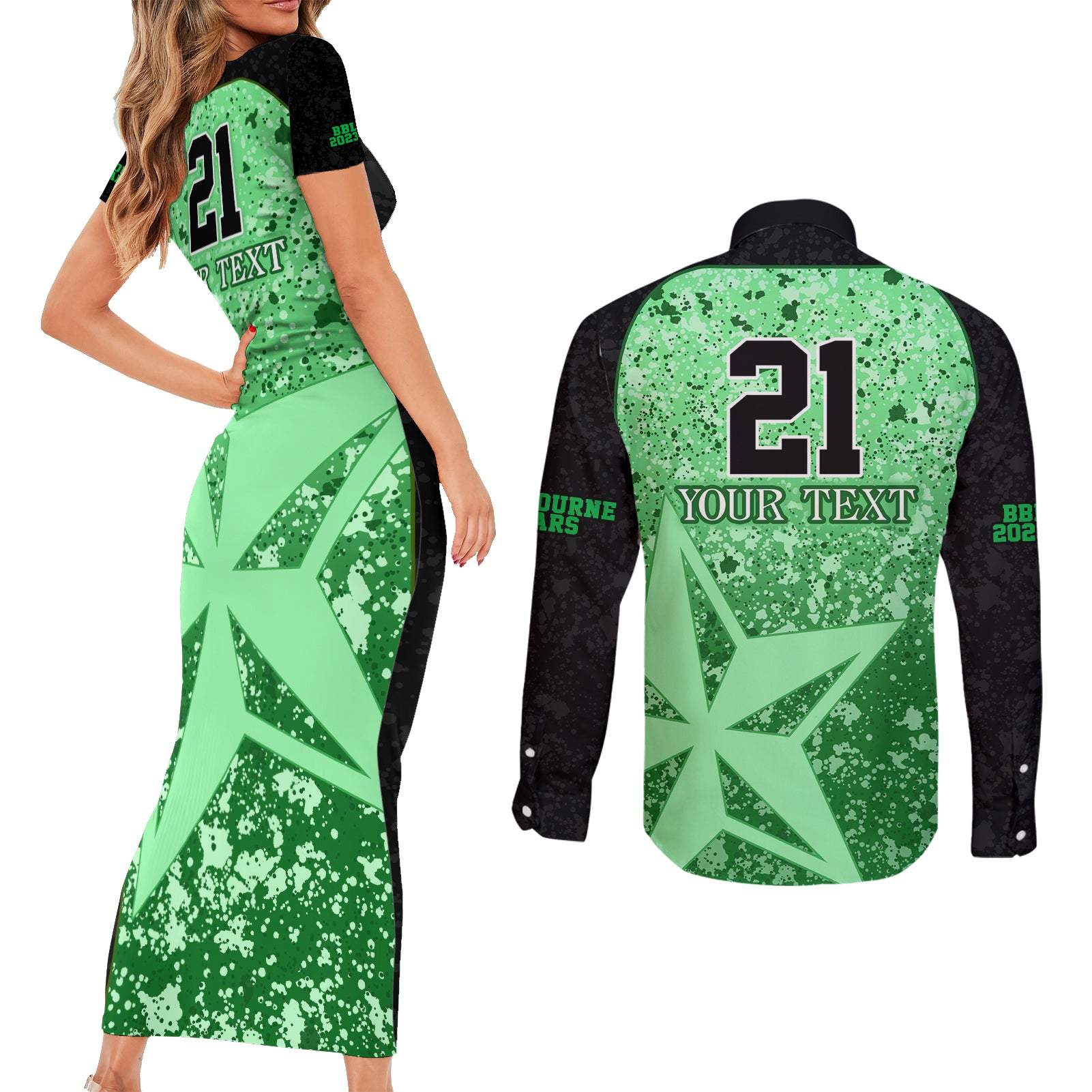melbourne-stars-custom-couples-matching-short-sleeve-bodycon-dress-and-long-sleeve-button-shirt-bbl-cricket-team-2024
