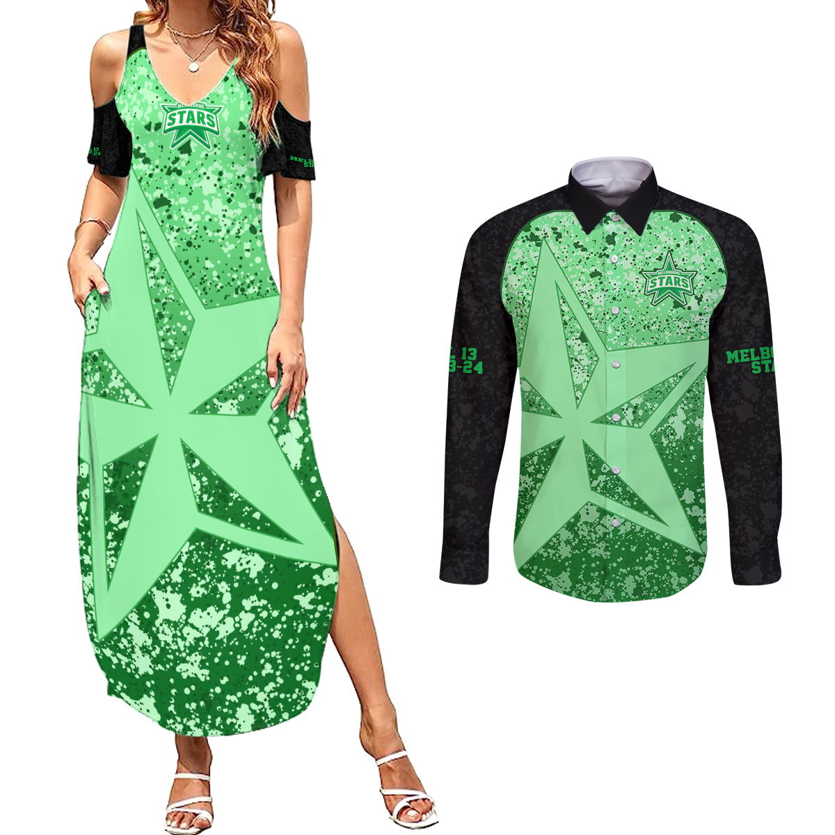 melbourne-stars-custom-couples-matching-summer-maxi-dress-and-long-sleeve-button-shirt-bbl-cricket-team-2024