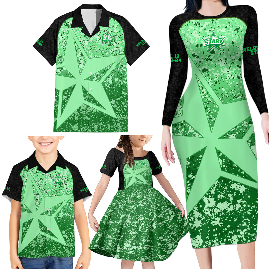 melbourne-stars-custom-family-matching-long-sleeve-bodycon-dress-and-hawaiian-shirt-bbl-cricket-team-2024