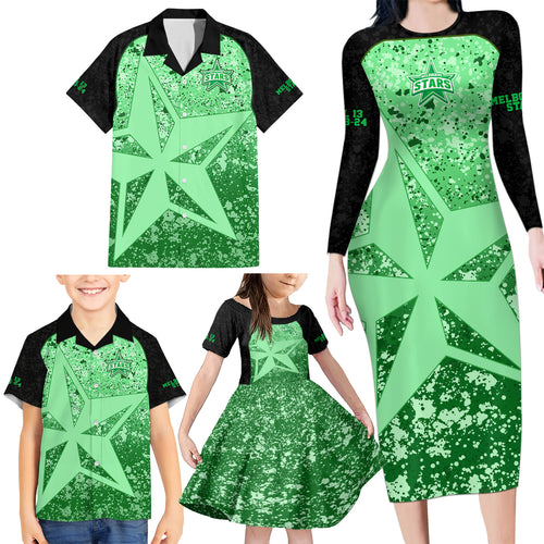 melbourne-stars-custom-family-matching-long-sleeve-bodycon-dress-and-hawaiian-shirt-bbl-cricket-team-2024