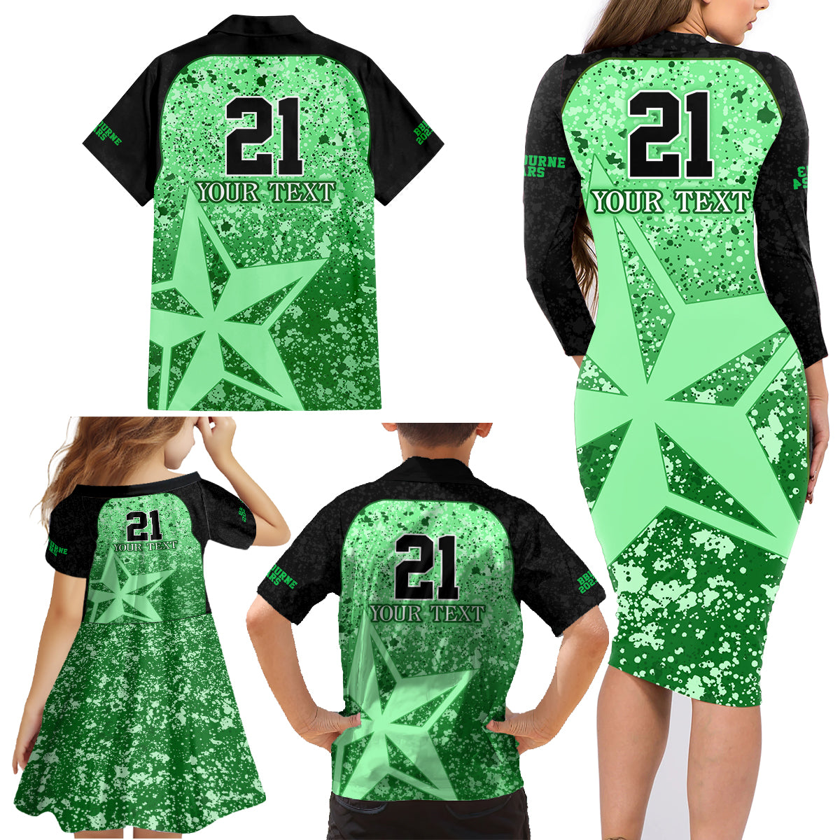 melbourne-stars-custom-family-matching-long-sleeve-bodycon-dress-and-hawaiian-shirt-bbl-cricket-team-2024