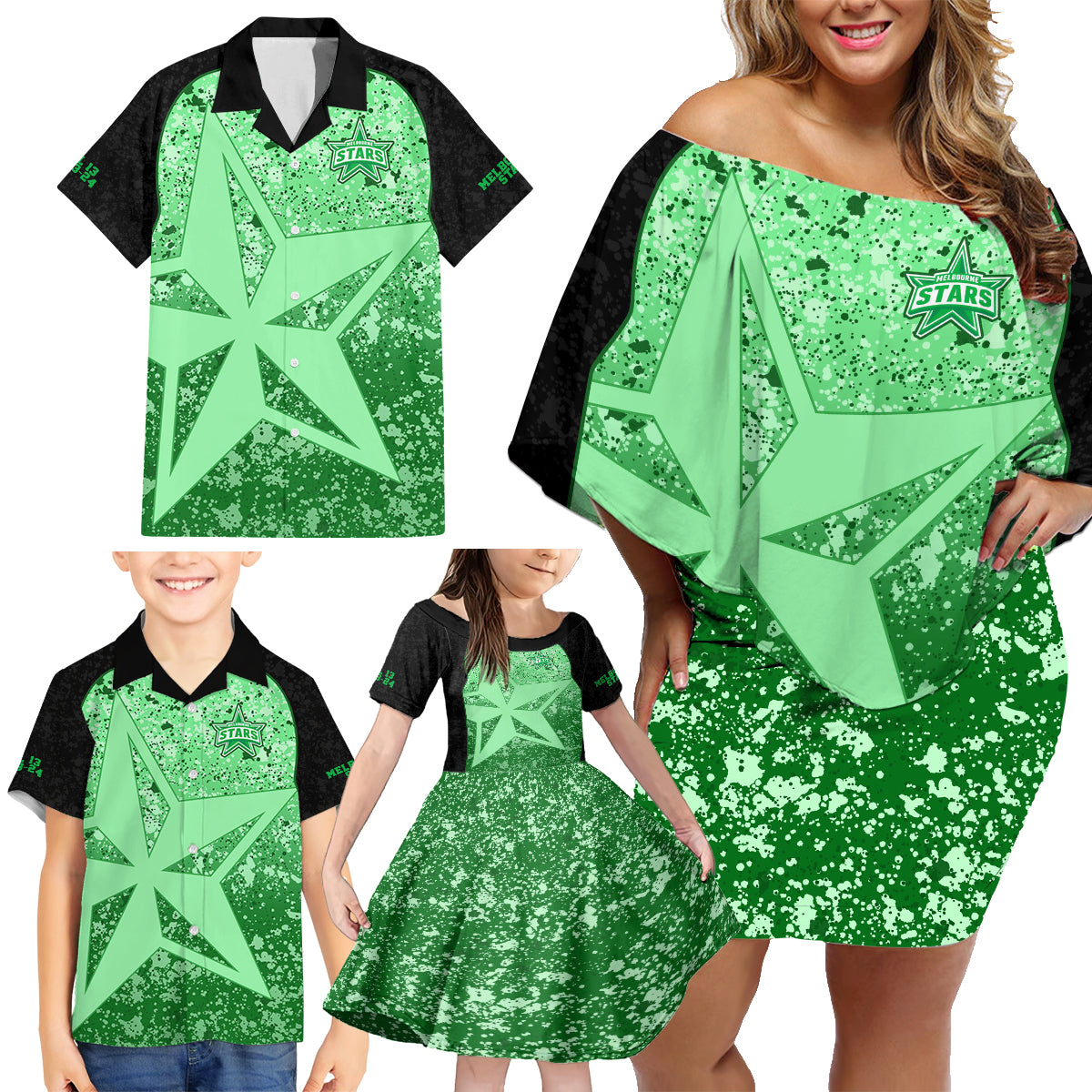 melbourne-stars-custom-family-matching-off-shoulder-short-dress-and-hawaiian-shirt-bbl-cricket-team-2024