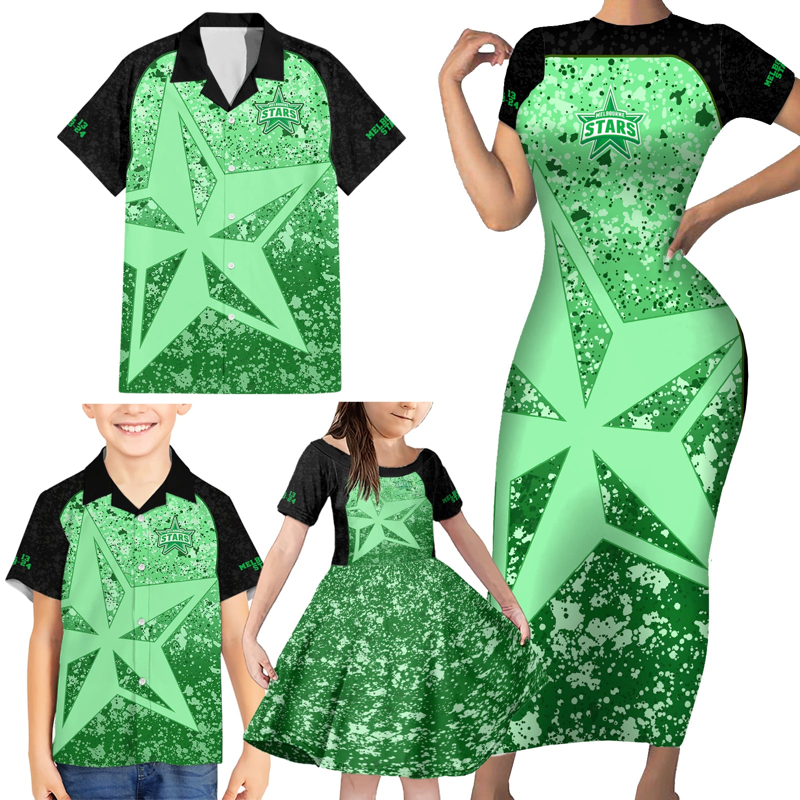 melbourne-stars-custom-family-matching-short-sleeve-bodycon-dress-and-hawaiian-shirt-bbl-cricket-team-2024