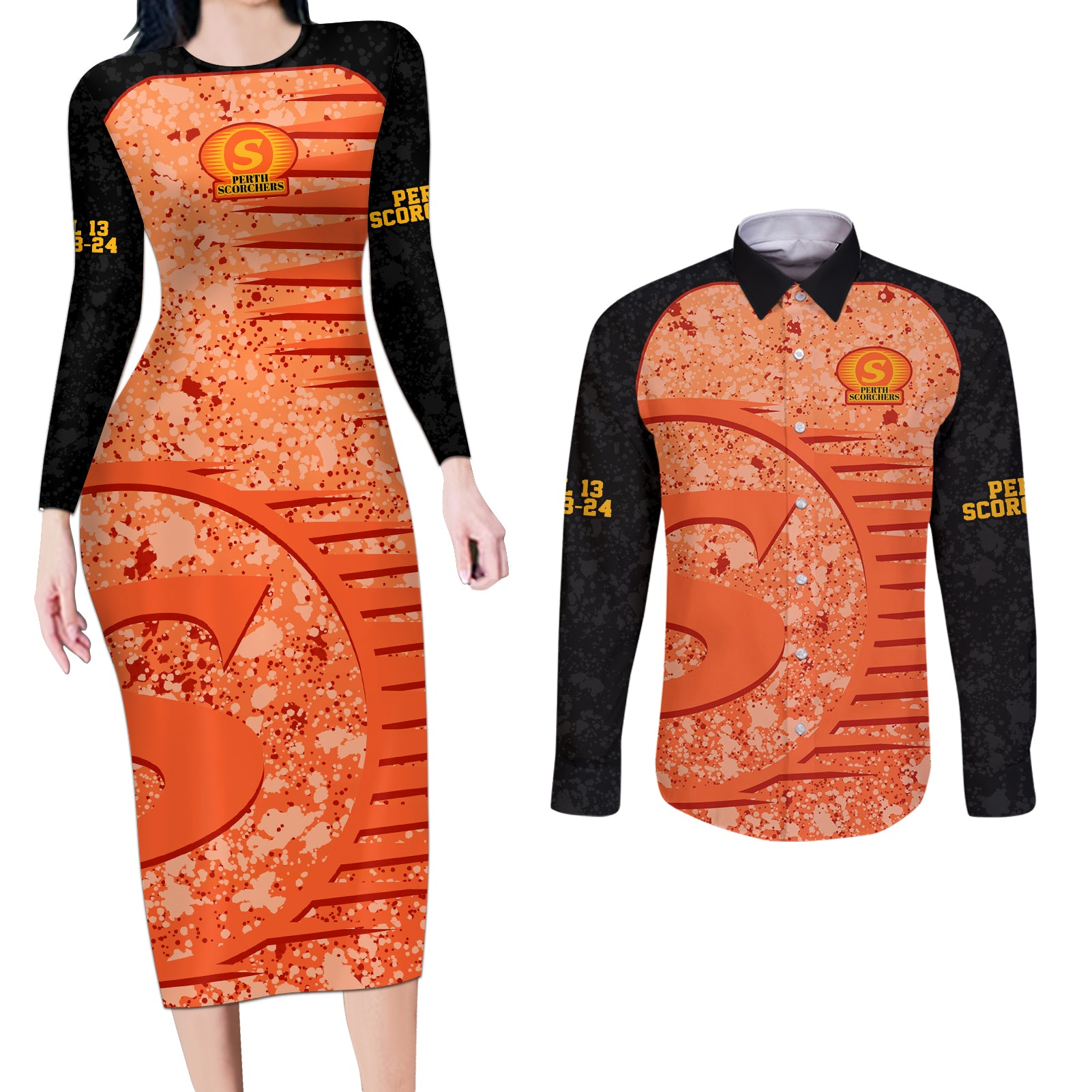 perth-scorchers-custom-couples-matching-long-sleeve-bodycon-dress-and-long-sleeve-button-shirt-bbl-cricket-team-2024