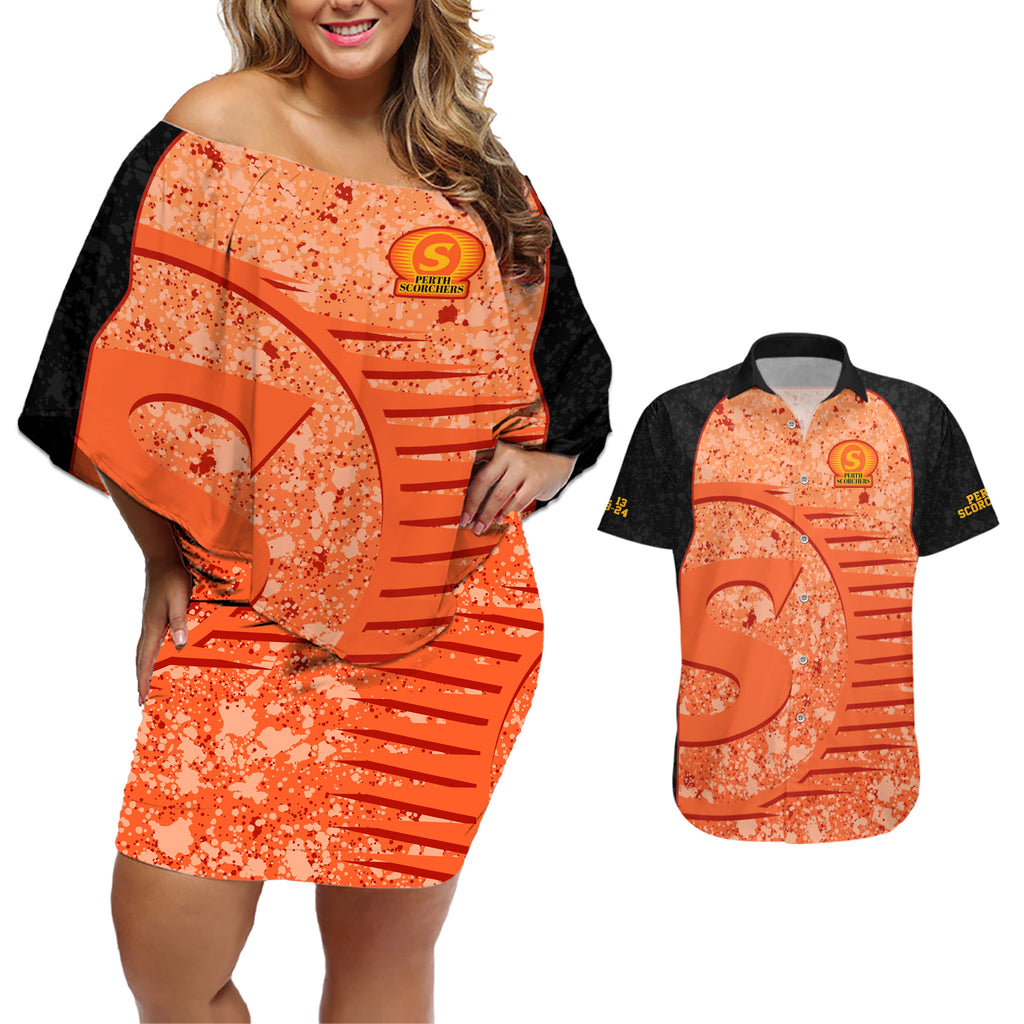 perth-scorchers-custom-couples-matching-off-shoulder-short-dress-and-hawaiian-shirt-bbl-cricket-team-2024