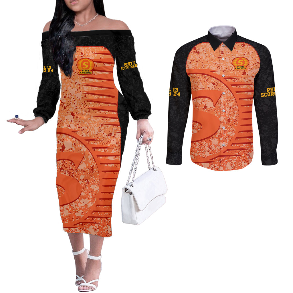 perth-scorchers-custom-couples-matching-off-the-shoulder-long-sleeve-dress-and-long-sleeve-button-shirt-bbl-cricket-team-2024