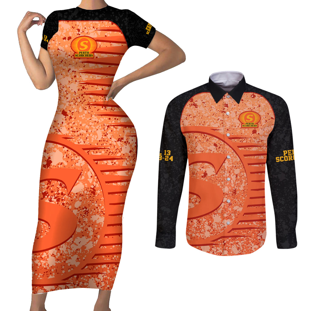 perth-scorchers-custom-couples-matching-short-sleeve-bodycon-dress-and-long-sleeve-button-shirt-bbl-cricket-team-2024