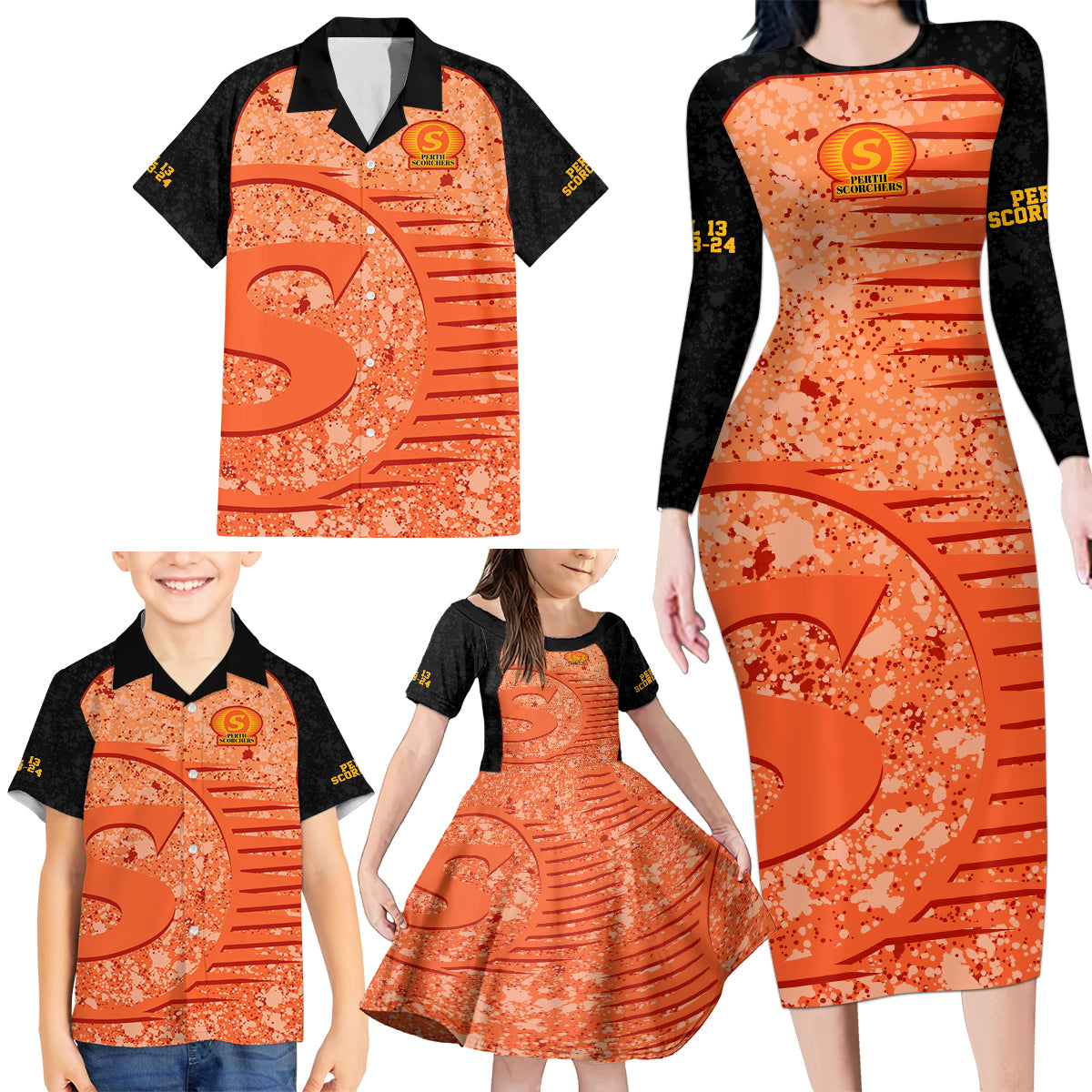 perth-scorchers-custom-family-matching-long-sleeve-bodycon-dress-and-hawaiian-shirt-bbl-cricket-team-2024