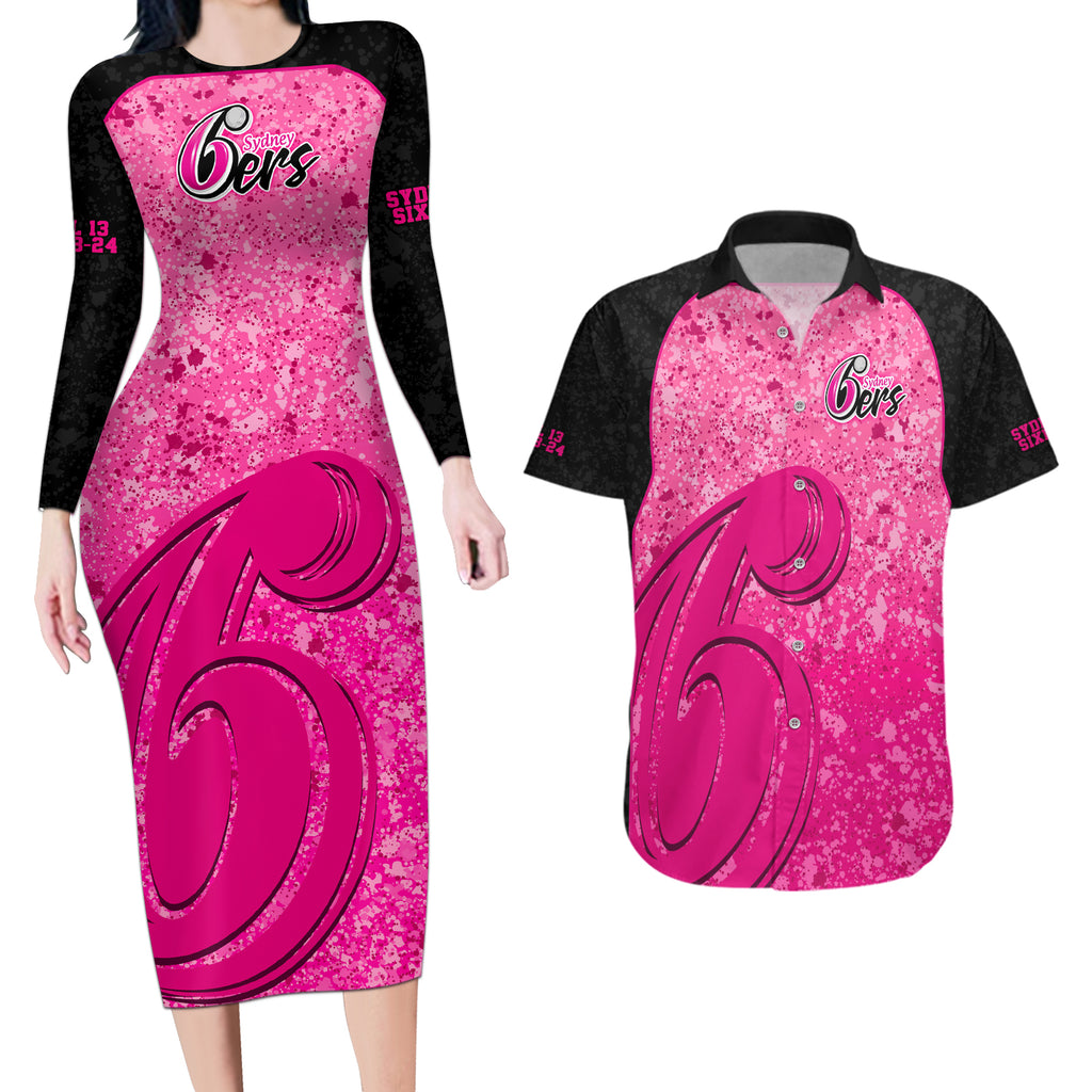 sydney-sixers-custom-couples-matching-long-sleeve-bodycon-dress-and-hawaiian-shirt-bbl-cricket-team-2024