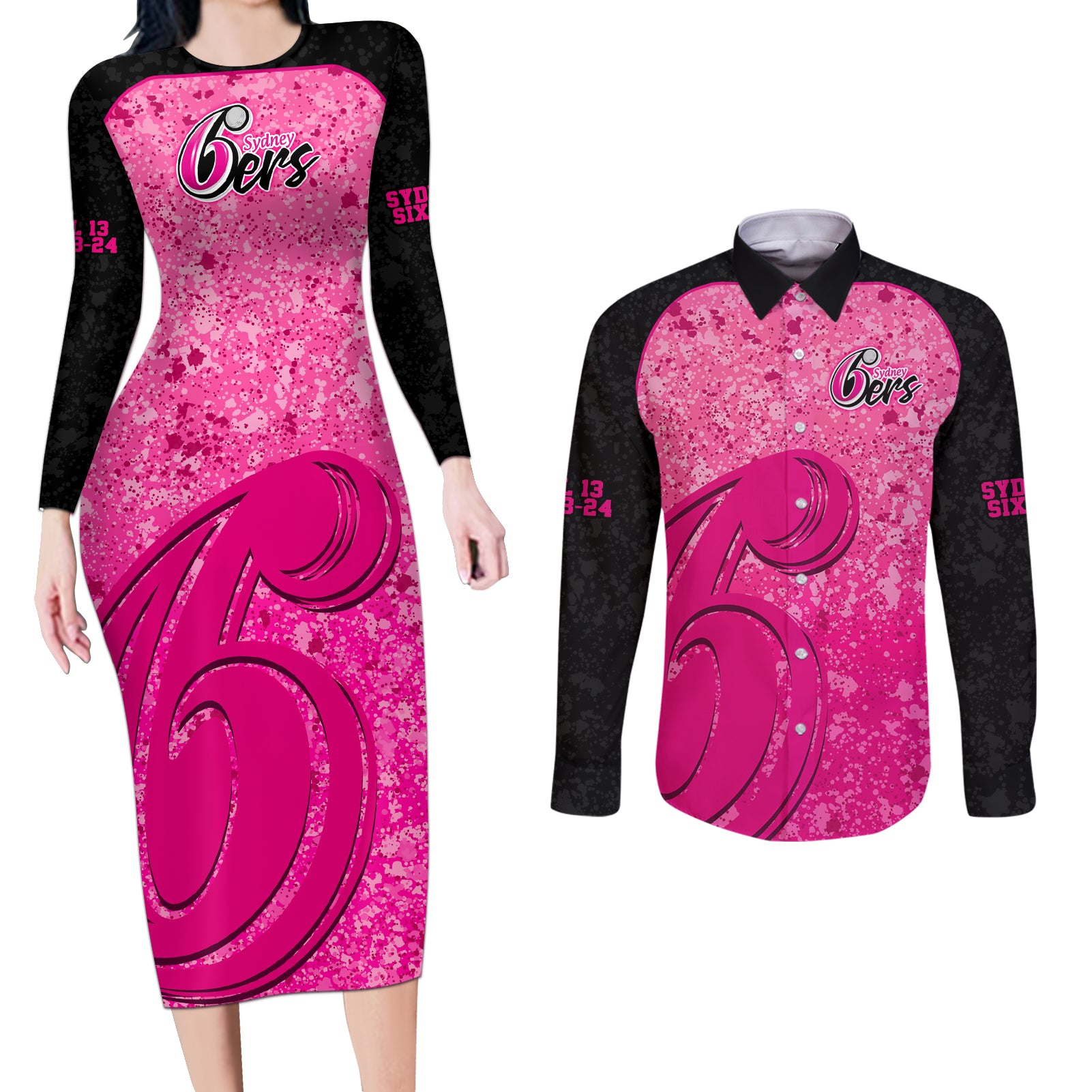 sydney-sixers-custom-couples-matching-long-sleeve-bodycon-dress-and-long-sleeve-button-shirt-bbl-cricket-team-2024