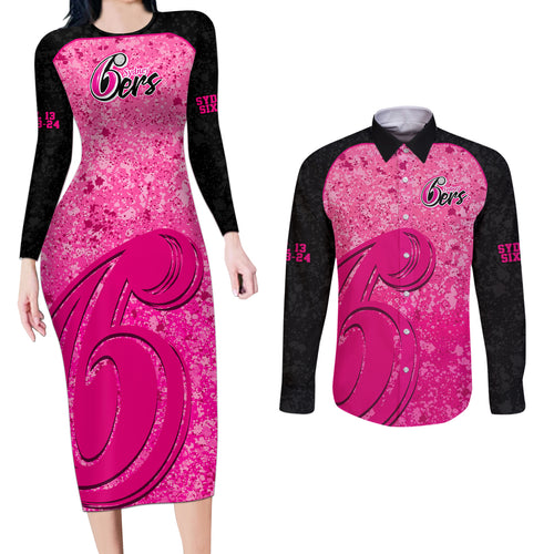 sydney-sixers-custom-couples-matching-long-sleeve-bodycon-dress-and-long-sleeve-button-shirt-bbl-cricket-team-2024