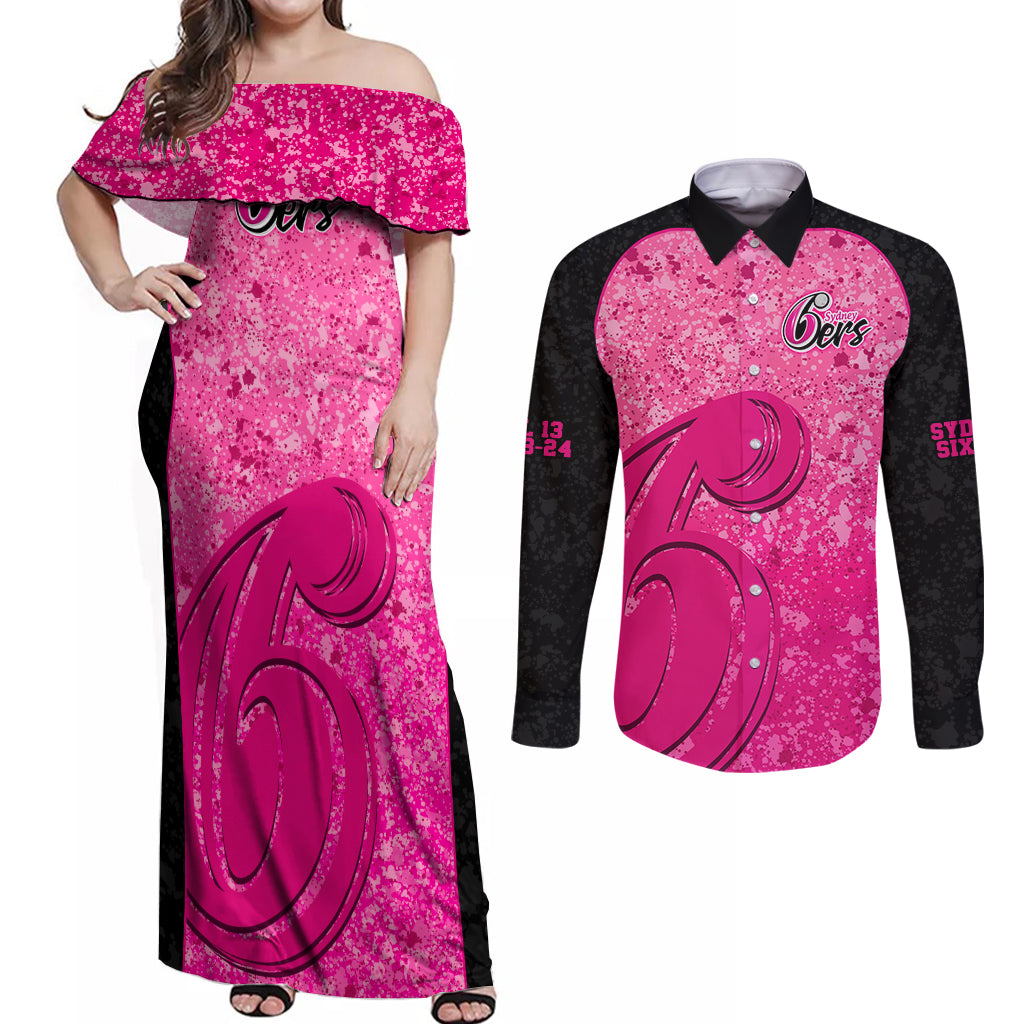 sydney-sixers-custom-couples-matching-off-shoulder-maxi-dress-and-long-sleeve-button-shirt-bbl-cricket-team-2024