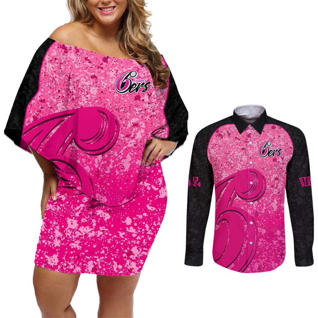 sydney-sixers-custom-couples-matching-off-shoulder-short-dress-and-long-sleeve-button-shirt-bbl-cricket-team-2024