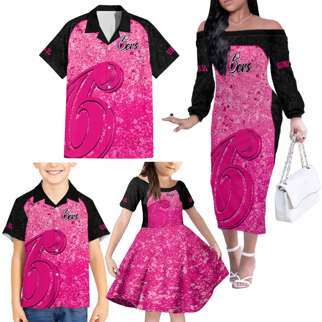 sydney-sixers-custom-family-matching-off-shoulder-long-sleeve-dress-and-hawaiian-shirt-bbl-cricket-team-2024