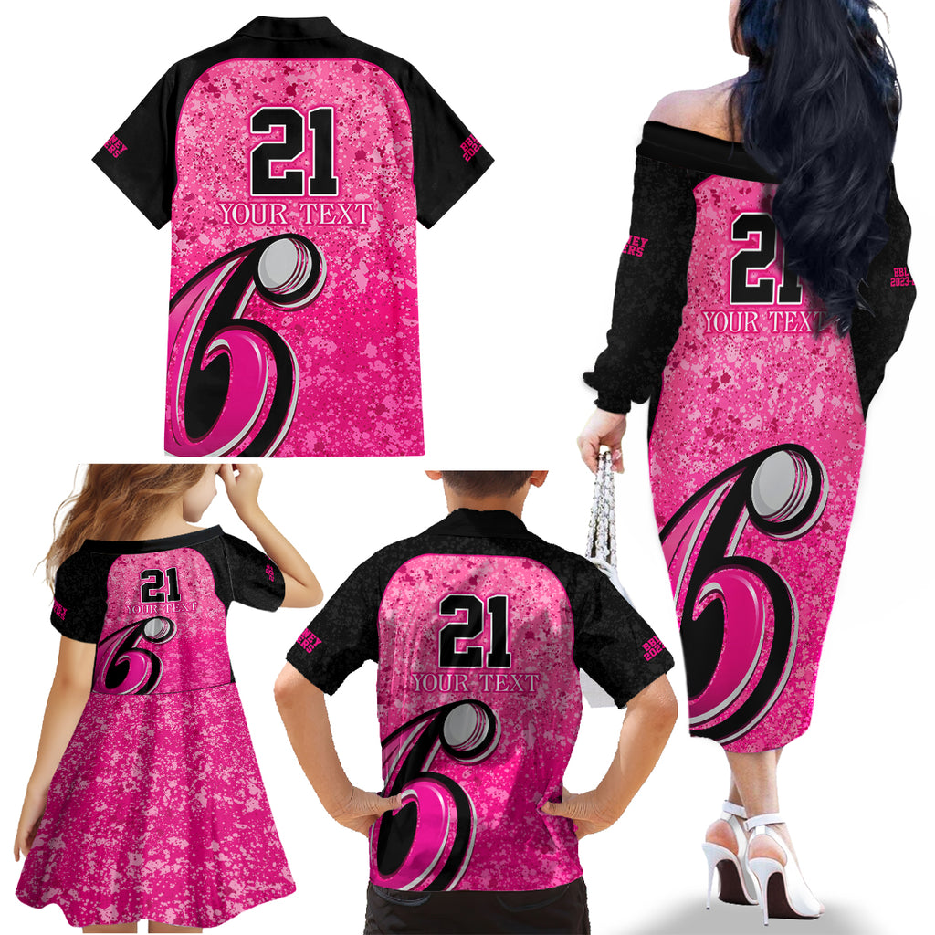 sydney-sixers-custom-family-matching-off-shoulder-long-sleeve-dress-and-hawaiian-shirt-bbl-cricket-team-2024