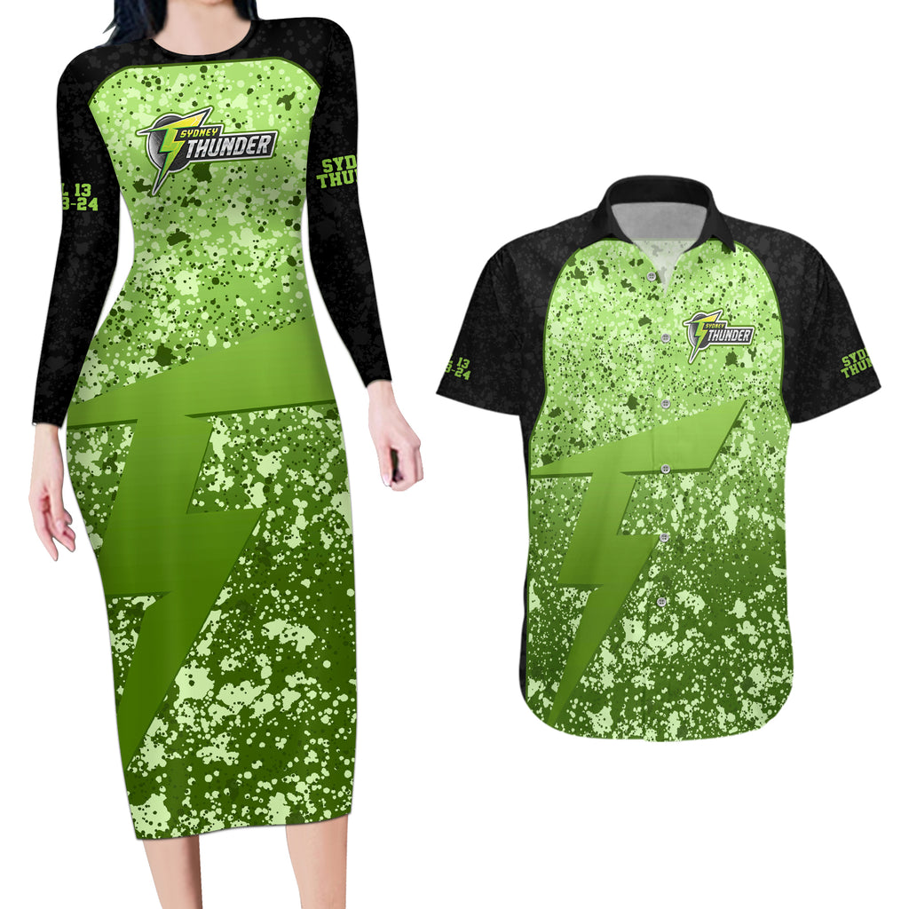 sydney-thunder-custom-couples-matching-long-sleeve-bodycon-dress-and-hawaiian-shirt-bbl-cricket-team-2024