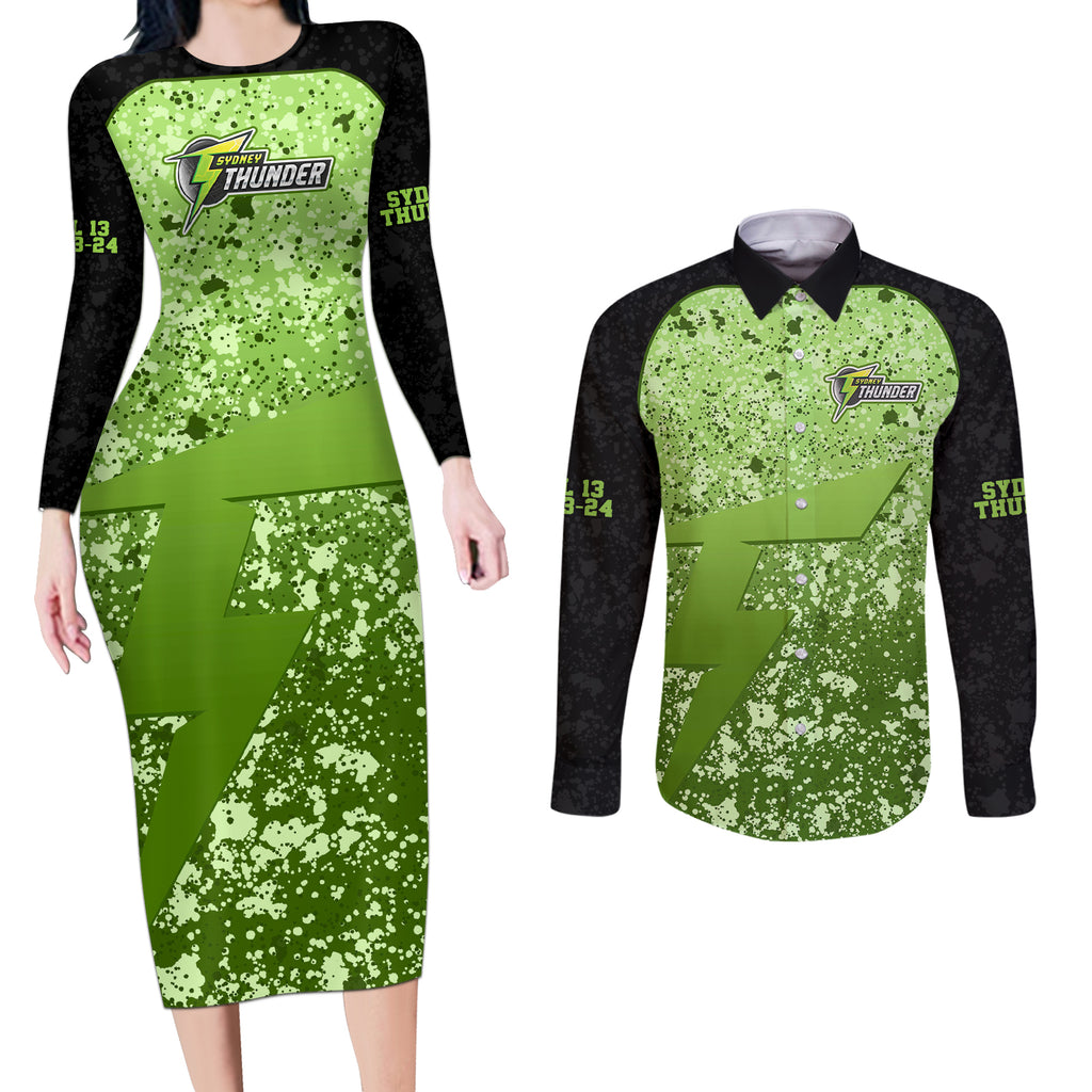 sydney-thunder-custom-couples-matching-long-sleeve-bodycon-dress-and-long-sleeve-button-shirt-bbl-cricket-team-2024