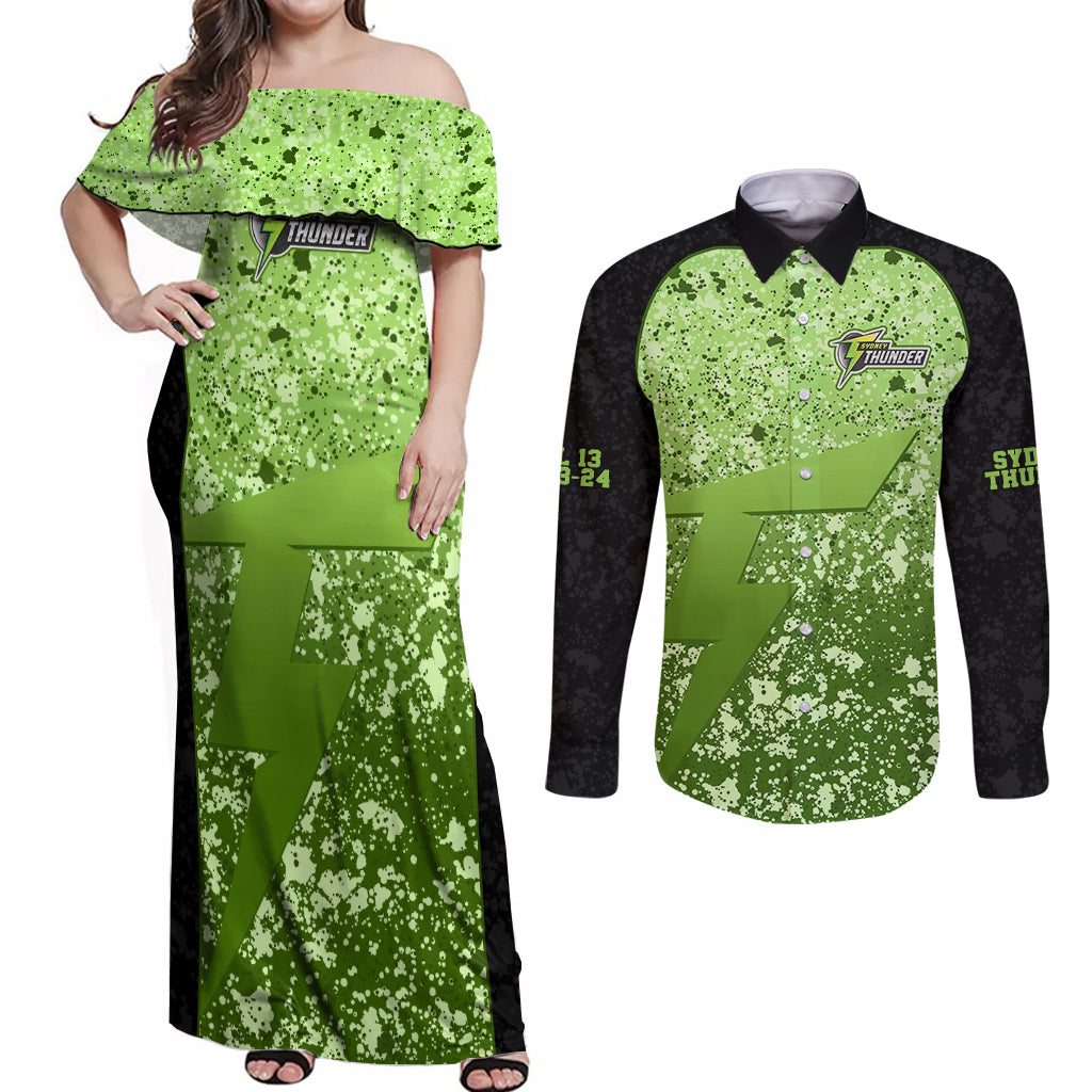 sydney-thunder-custom-couples-matching-off-shoulder-maxi-dress-and-long-sleeve-button-shirt-bbl-cricket-team-2024