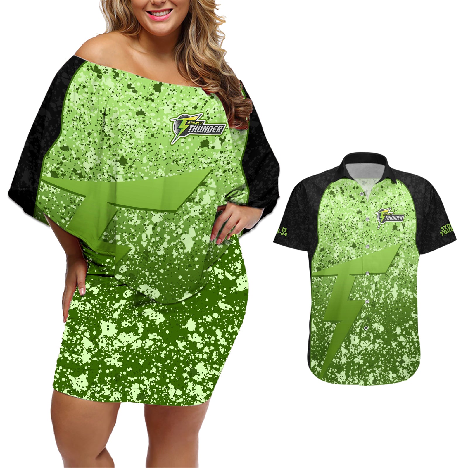 sydney-thunder-custom-couples-matching-off-shoulder-short-dress-and-hawaiian-shirt-bbl-cricket-team-2024