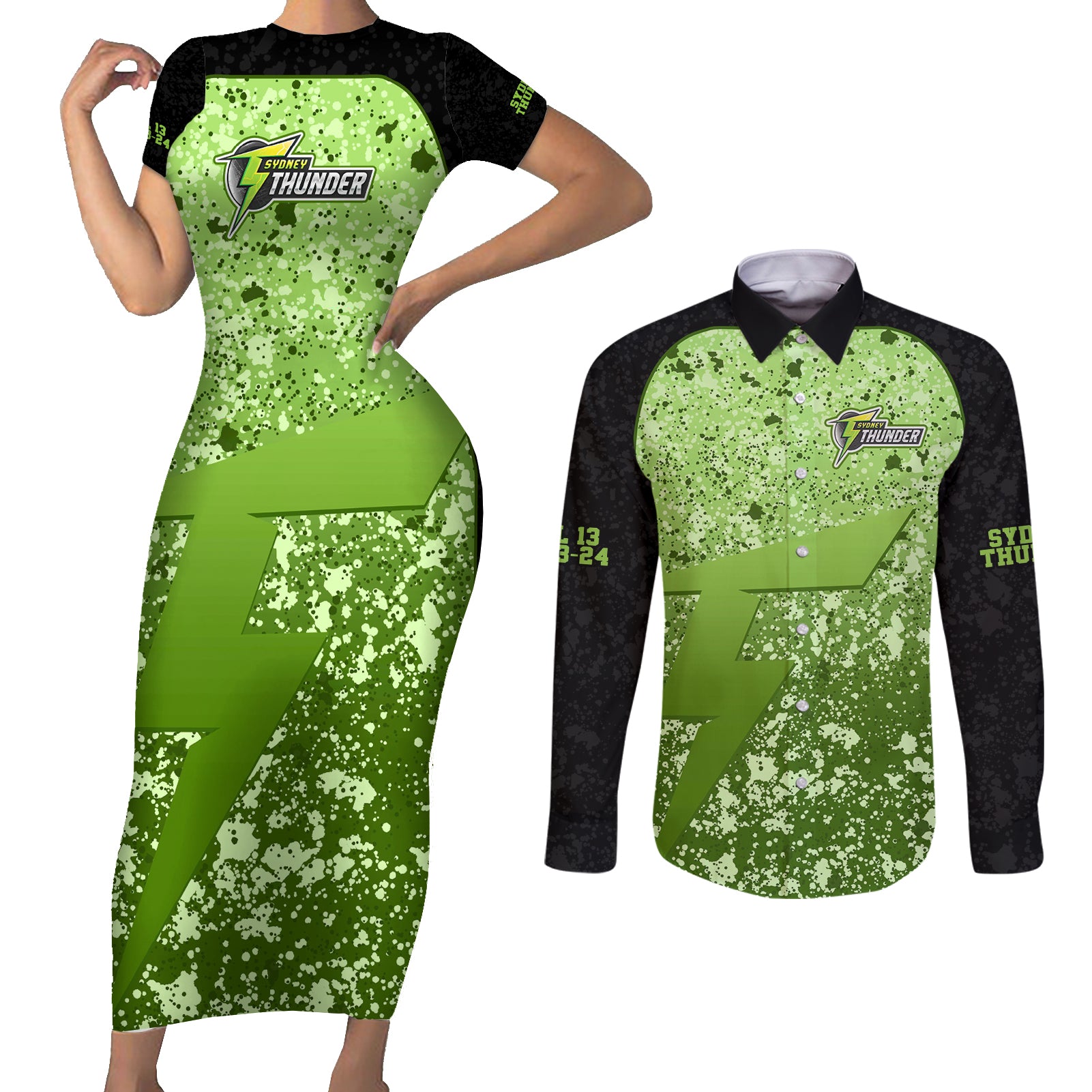 sydney-thunder-custom-couples-matching-short-sleeve-bodycon-dress-and-long-sleeve-button-shirt-bbl-cricket-team-2024
