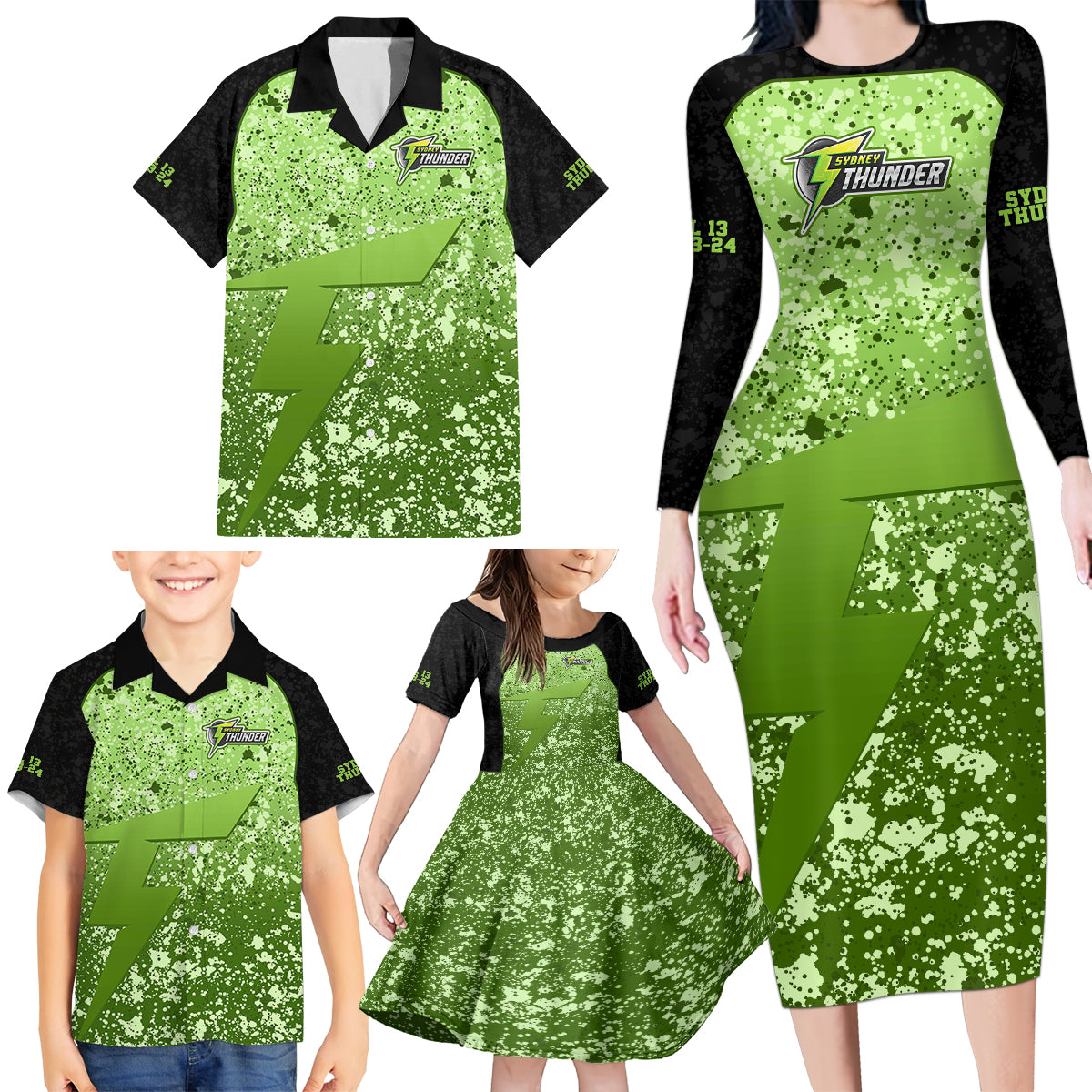 sydney-thunder-custom-family-matching-long-sleeve-bodycon-dress-and-hawaiian-shirt-bbl-cricket-team-2024
