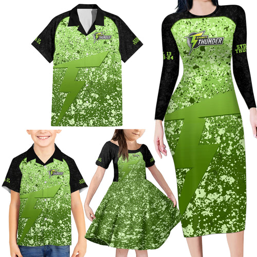 sydney-thunder-custom-family-matching-long-sleeve-bodycon-dress-and-hawaiian-shirt-bbl-cricket-team-2024