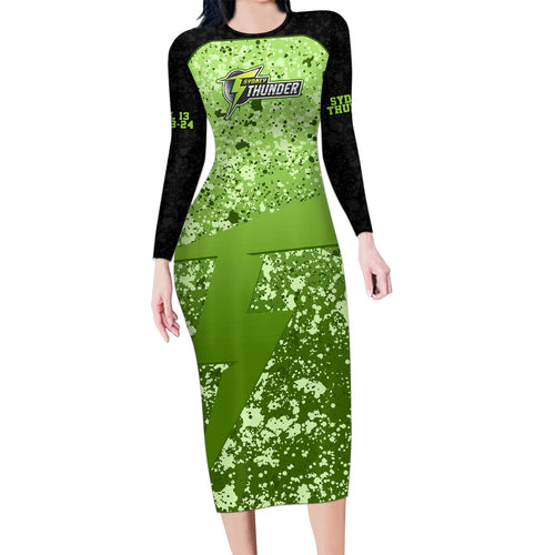 sydney-thunder-custom-family-matching-long-sleeve-bodycon-dress-and-hawaiian-shirt-bbl-cricket-team-2024