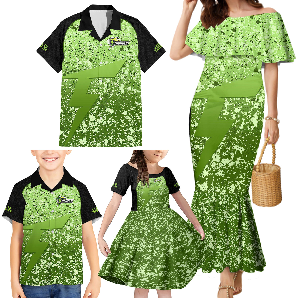sydney-thunder-custom-family-matching-mermaid-dress-and-hawaiian-shirt-bbl-cricket-team-2024