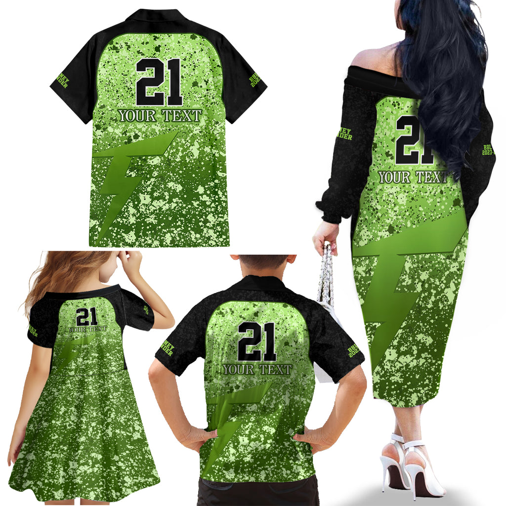 sydney-thunder-custom-family-matching-off-shoulder-long-sleeve-dress-and-hawaiian-shirt-bbl-cricket-team-2024