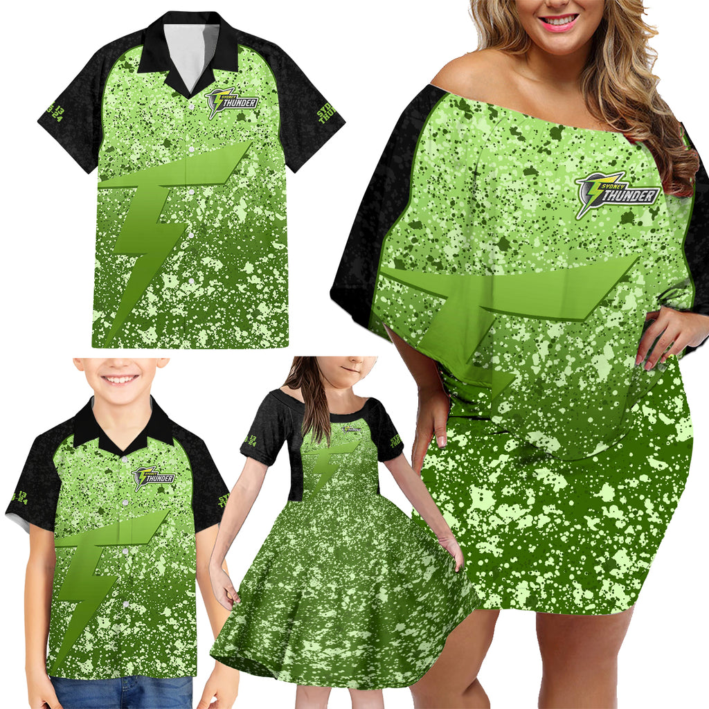 sydney-thunder-custom-family-matching-off-shoulder-short-dress-and-hawaiian-shirt-bbl-cricket-team-2024