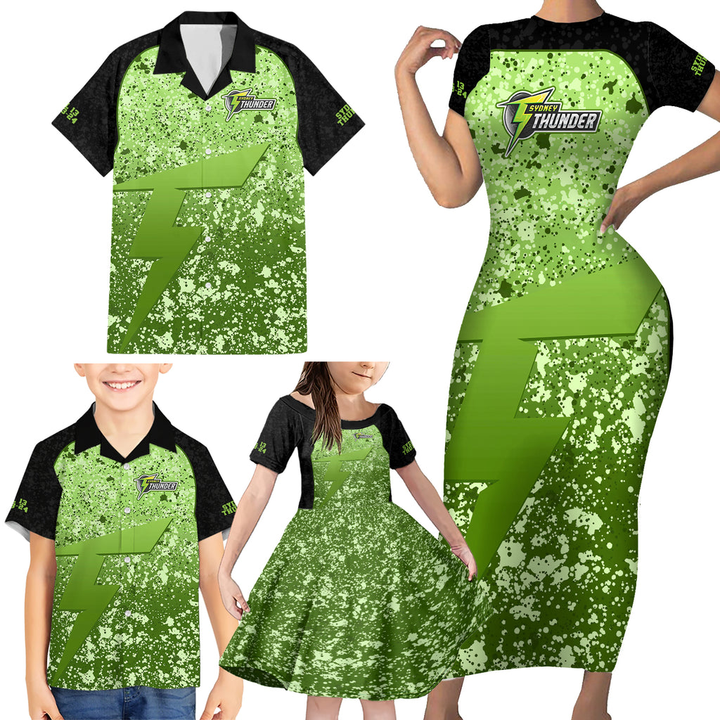 sydney-thunder-custom-family-matching-short-sleeve-bodycon-dress-and-hawaiian-shirt-bbl-cricket-team-2024
