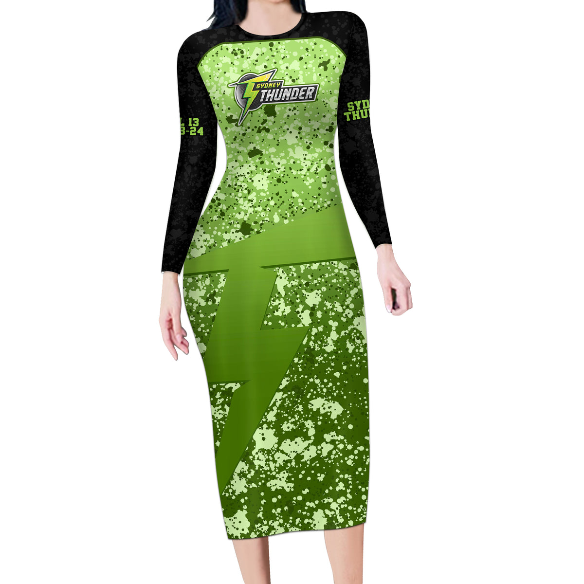 sydney-thunder-custom-long-sleeve-bodycon-dress-bbl-cricket-team-2024