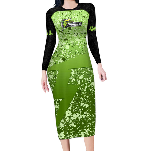 sydney-thunder-custom-long-sleeve-bodycon-dress-bbl-cricket-team-2024