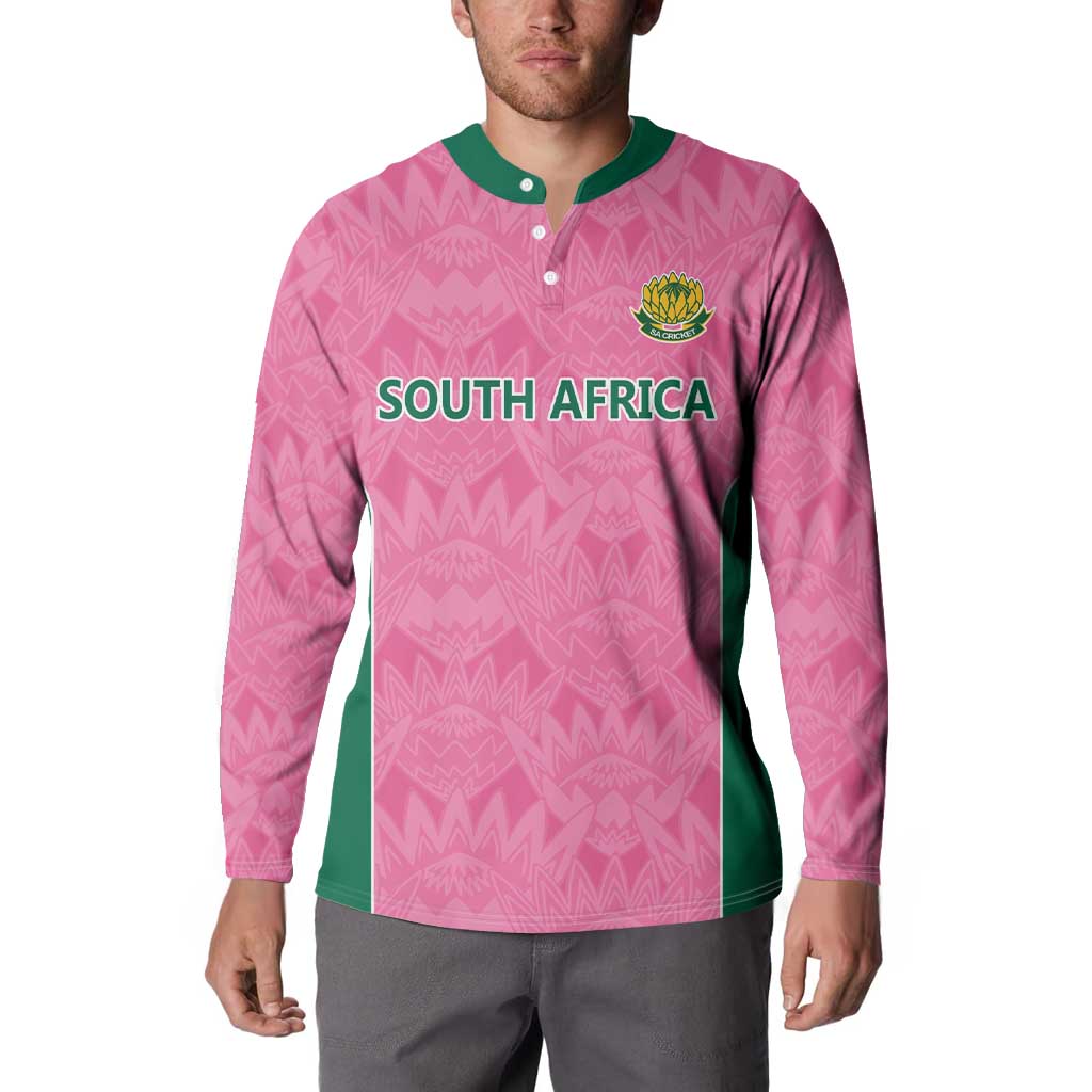 Pink South Africa Cricket Custom Button Sweatshirt Proteas Be Way Pink