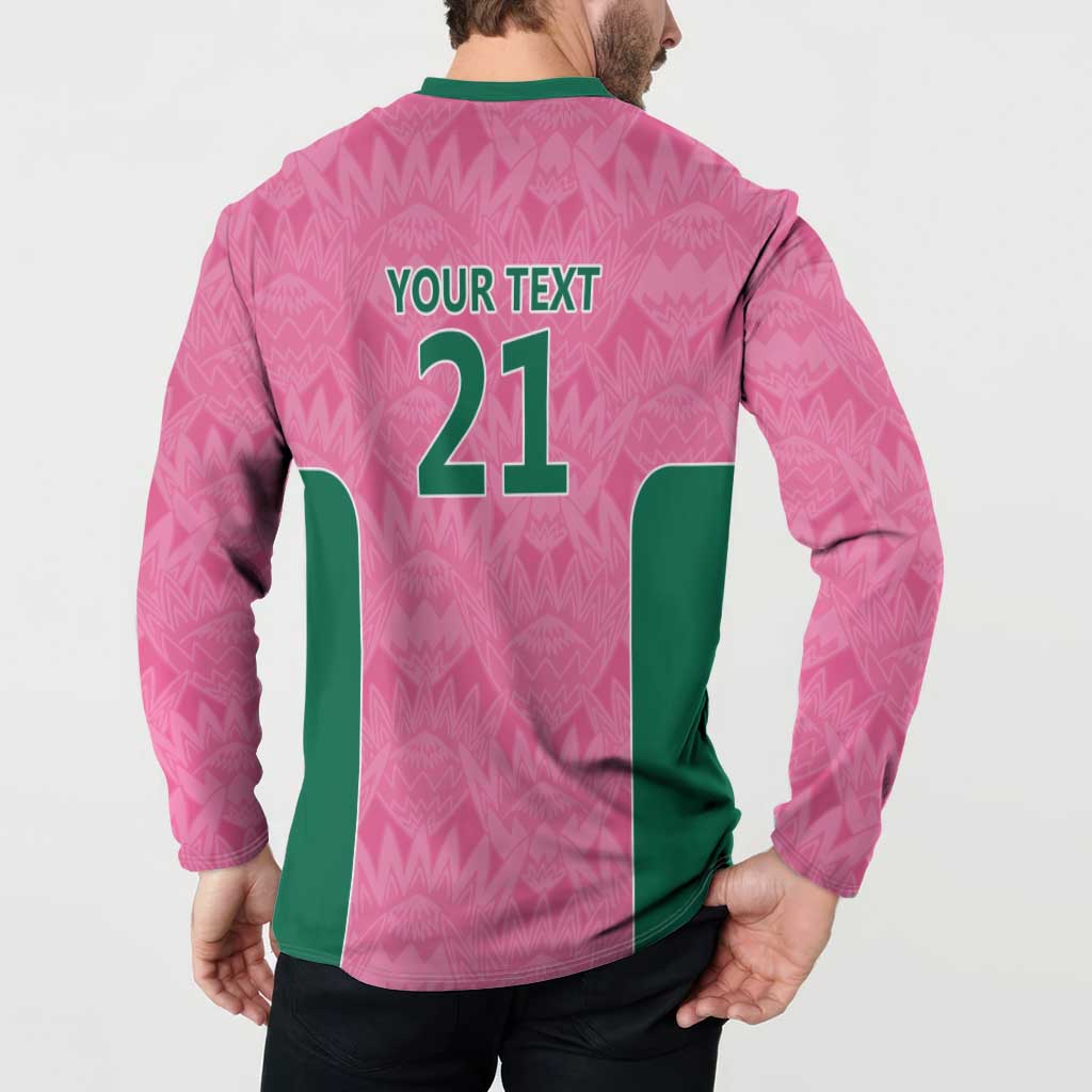 Pink South Africa Cricket Custom Button Sweatshirt Proteas Be Way Pink