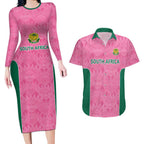 Pink South Africa Cricket Custom Couples Matching Long Sleeve Bodycon Dress and Hawaiian Shirt Proteas Be Way Pink