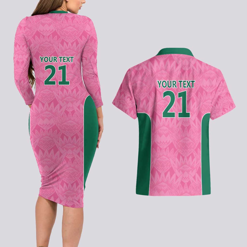 Pink South Africa Cricket Custom Couples Matching Long Sleeve Bodycon Dress and Hawaiian Shirt Proteas Be Way Pink