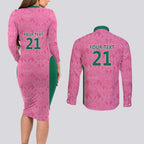 Pink South Africa Cricket Custom Couples Matching Long Sleeve Bodycon Dress and Long Sleeve Button Shirt Proteas Be Way Pink