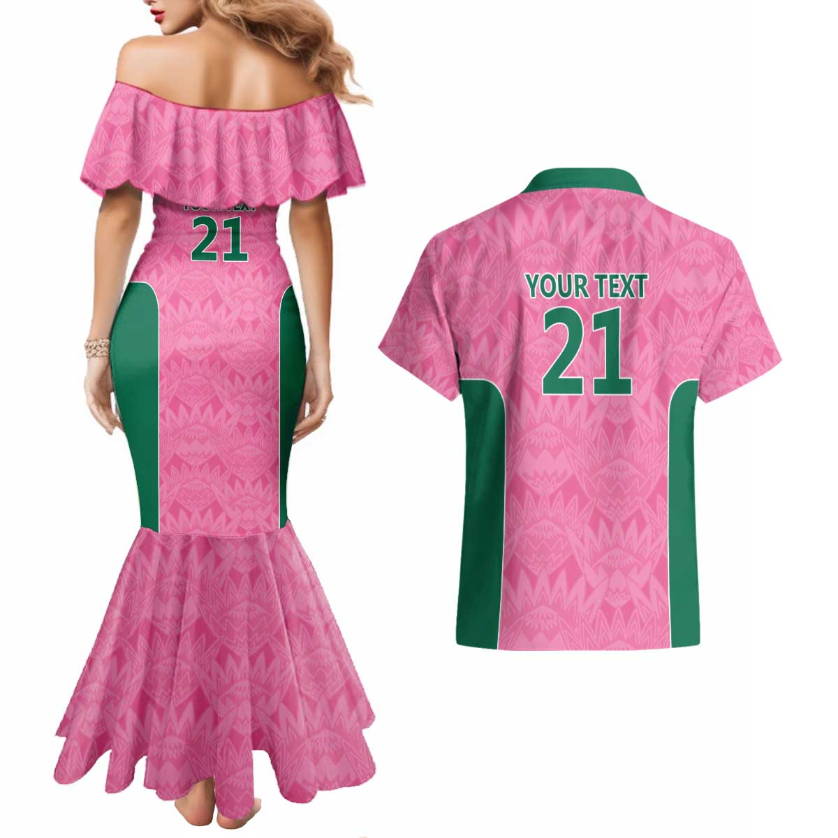 Pink South Africa Cricket Custom Couples Matching Mermaid Dress and Hawaiian Shirt Proteas Be Way Pink