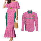Pink South Africa Cricket Custom Couples Matching Mermaid Dress and Long Sleeve Button Shirt Proteas Be Way Pink