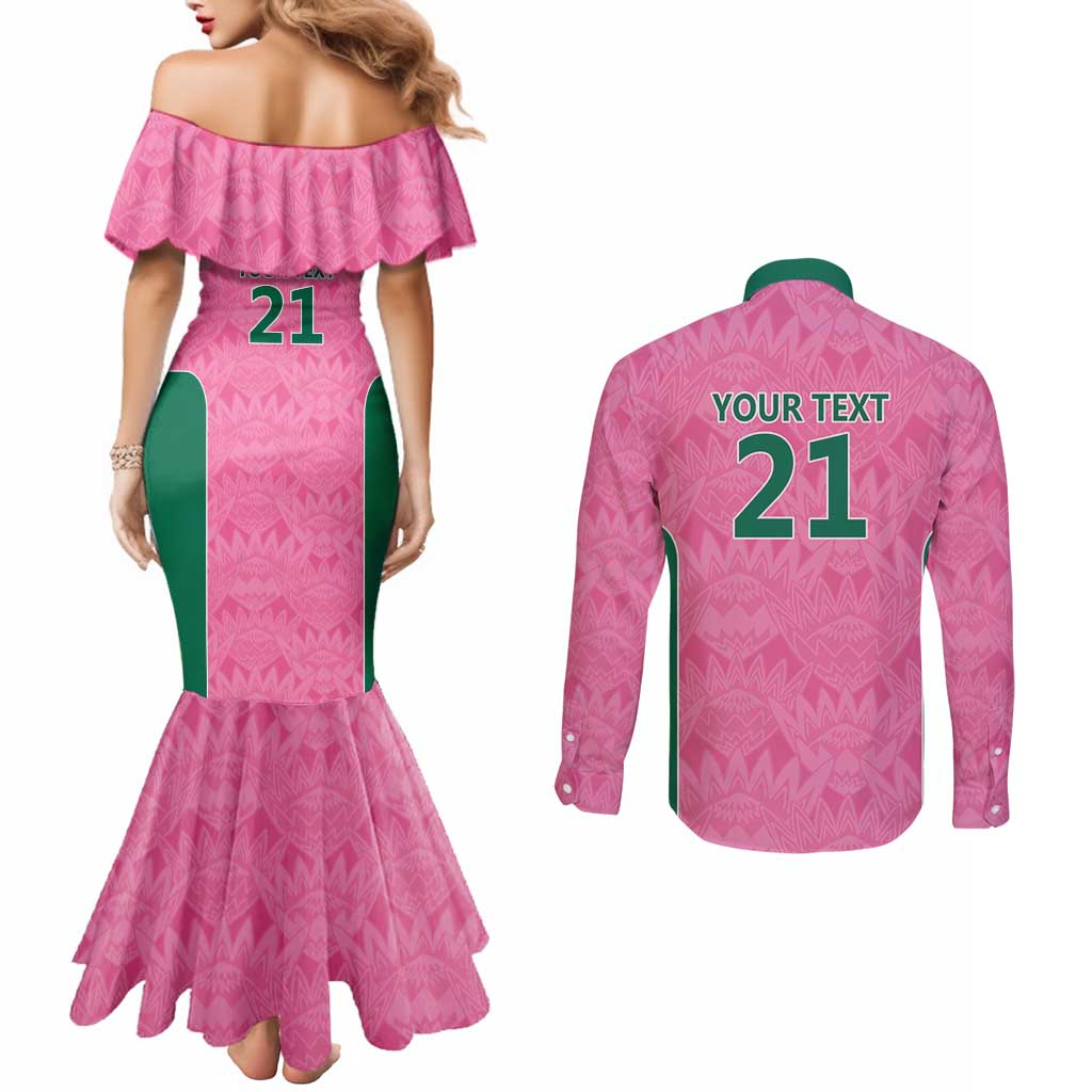 Pink South Africa Cricket Custom Couples Matching Mermaid Dress and Long Sleeve Button Shirt Proteas Be Way Pink