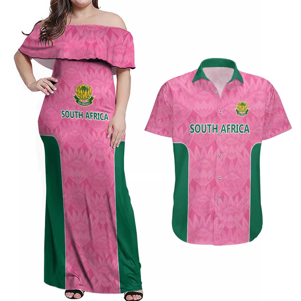 Pink South Africa Cricket Custom Couples Matching Off Shoulder Maxi Dress and Hawaiian Shirt Proteas Be Way Pink