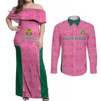 Pink South Africa Cricket Custom Couples Matching Off Shoulder Maxi Dress and Long Sleeve Button Shirt Proteas Be Way Pink