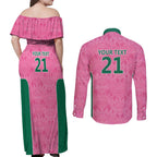 Pink South Africa Cricket Custom Couples Matching Off Shoulder Maxi Dress and Long Sleeve Button Shirt Proteas Be Way Pink