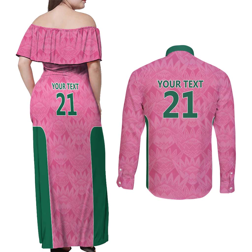 Pink South Africa Cricket Custom Couples Matching Off Shoulder Maxi Dress and Long Sleeve Button Shirt Proteas Be Way Pink