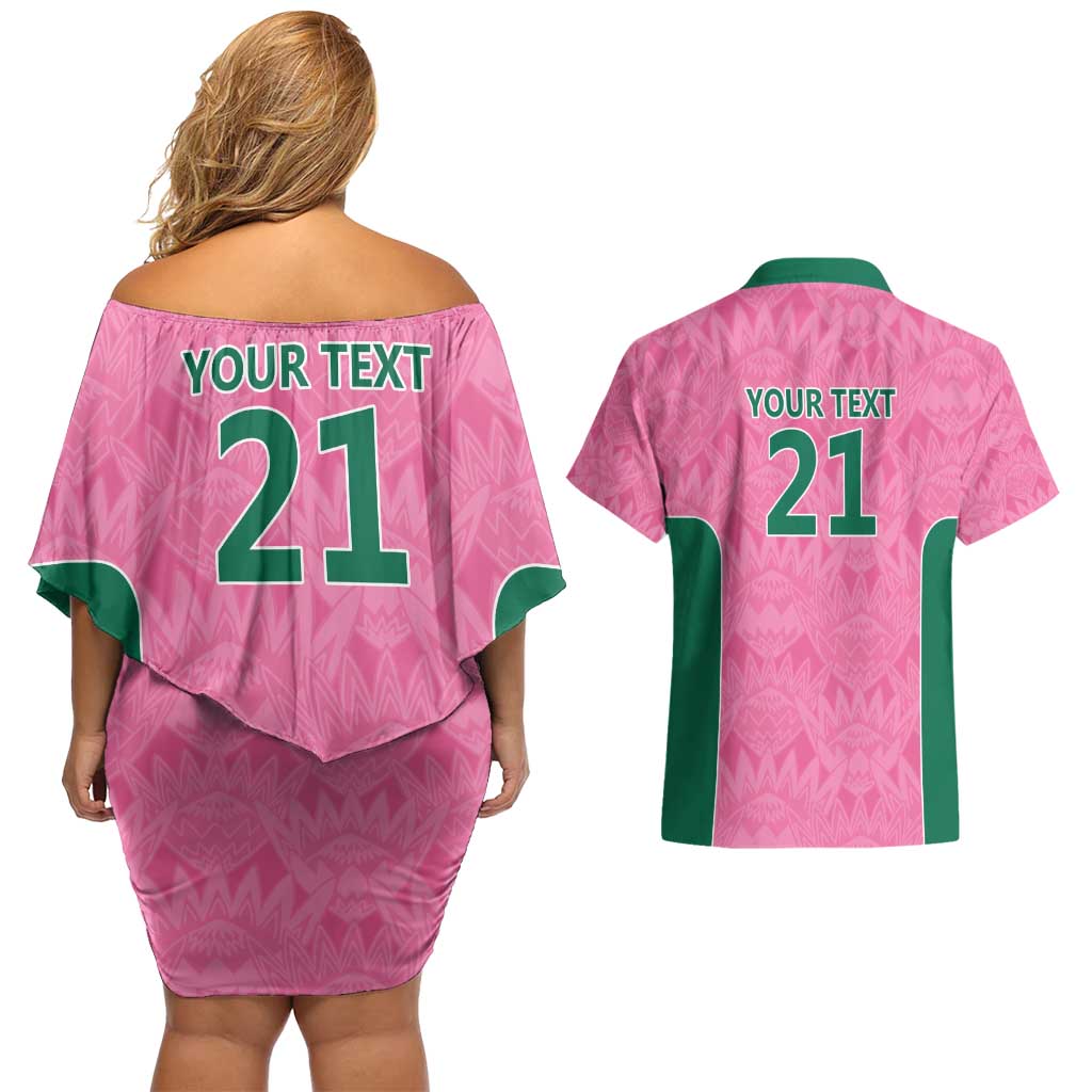 Pink South Africa Cricket Custom Couples Matching Off Shoulder Short Dress and Hawaiian Shirt Proteas Be Way Pink